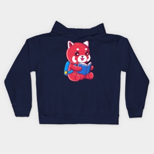 Cute school red panda reading book Kids Hoodie